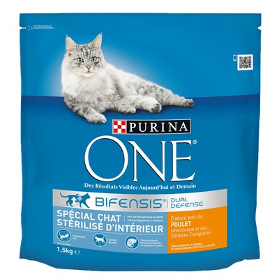 PURINA ONE Chat Stérilisé d'Intérieur - au Poulet et aux Céréales Complètes - 1,5 KG - Croquettes pour chat adulte