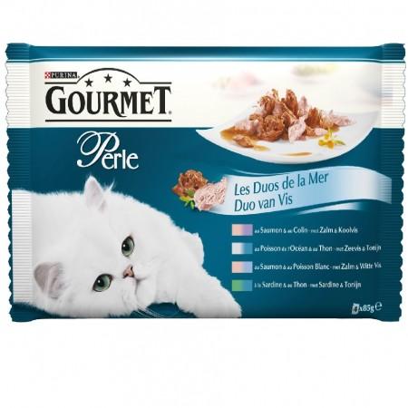 GOURMET PERLE Duo de la Mer - 4 x 85 g - Sachets fraîcheur pour chat adulte