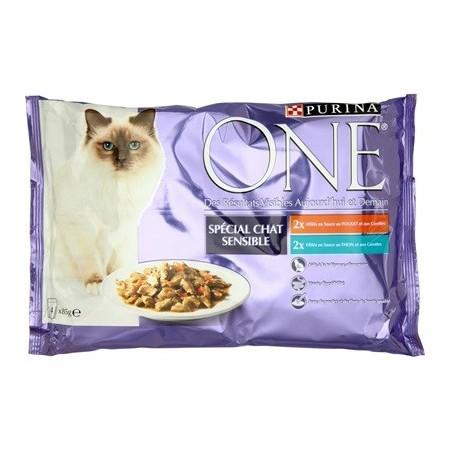 PURINA ONE Sensitive Cat: Tuna and Chicken - 4 x 85g - Fresh Pouches for Adult Cats