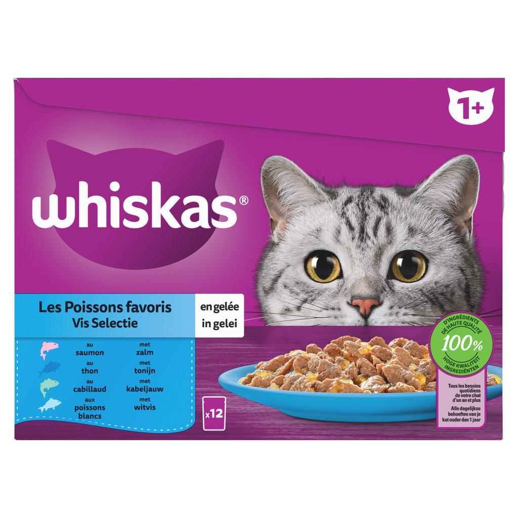 WHISKAS Fresh Pouches Favourite Fish in Jelly for Adult Cats 4 Varieties 12x85g