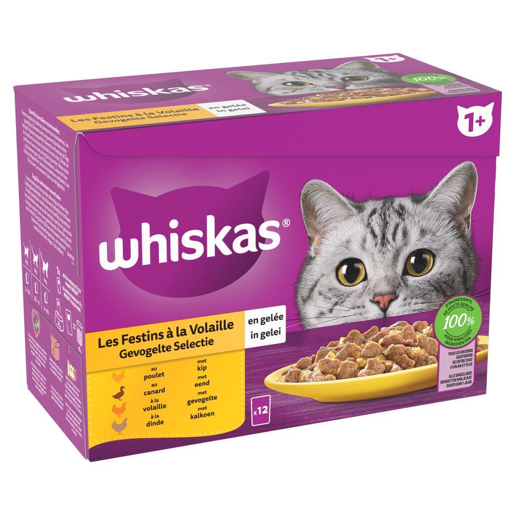 WHISKAS Fresh Pouches Poultry Feasts in Jelly for Adult Cats 4 Varieties 12x85g