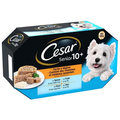 CESAR Barquettes en gelée délicate 4 variétés pour chien senior 4x150g