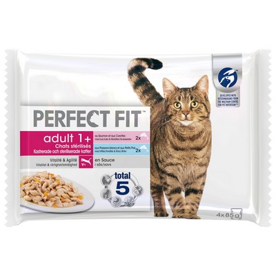 PERFECT FIT Adulte Stérilisé Sachets fraîcheur en sauce aux poissons pour chat 4x85g