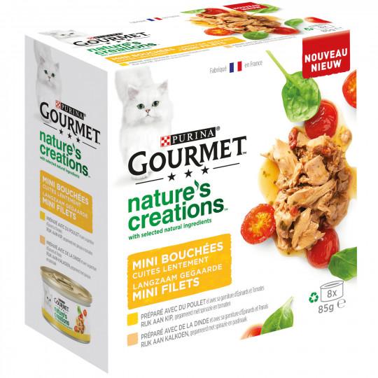 GOURMET Nature's Creation Multipack Au Poulet et à la Dinde - 8X85g - mini bouchées pour chats adultes