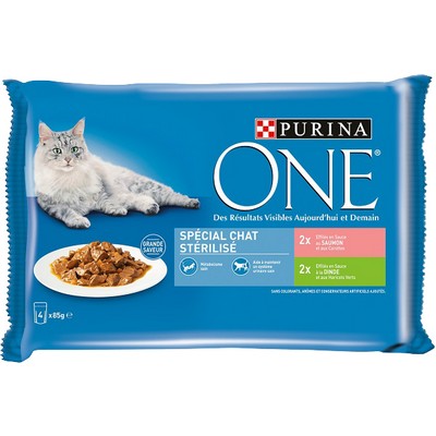 PURINA ONE Sterilized Cat: Salmon and Turkey - 4x85g - Fresh Pouches for Adult Cats