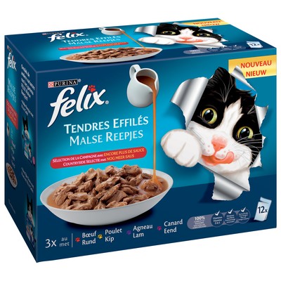 FELIX Tender Slices in Extra Sauce - Country Selection - 12x85g - Fresh Pouches for Adult Cats