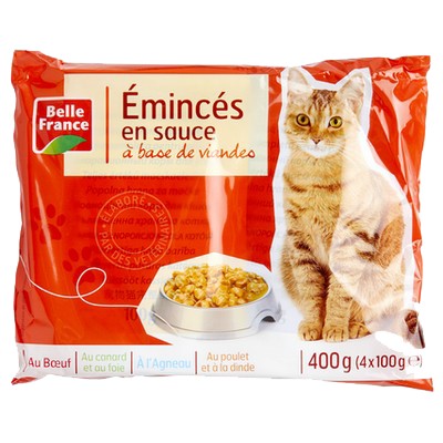 Shredded Meat in Sauce Cat Food Belle France Pouch 4 x 100g