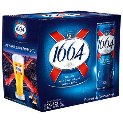 1664 Blonde Beer 5.5% alcohol by volume, pack of 6 330 millilitre cans