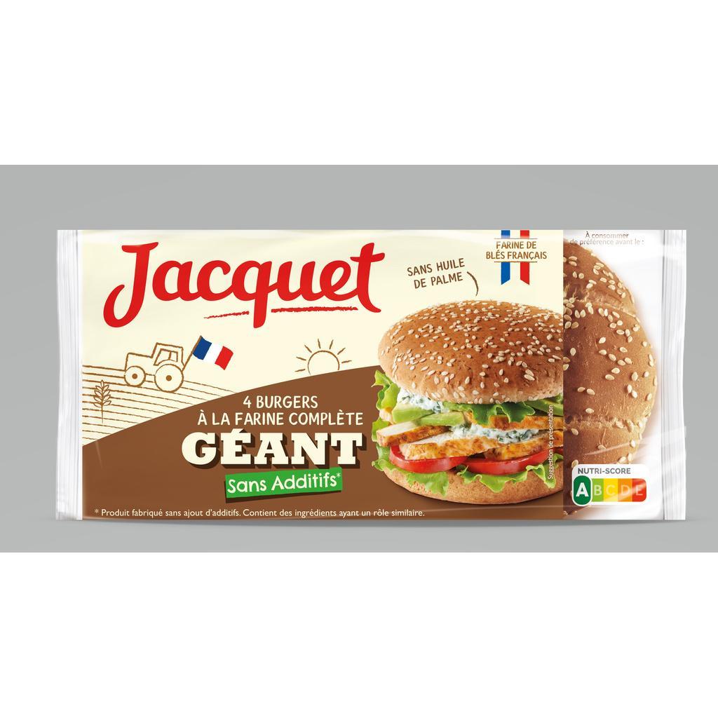 Giant Wholemeal Burger Buns x4 330G JACQUET