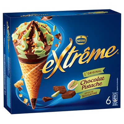 Cônes Extrême Chocolat Pistache pépites de Nougatine 6x71g