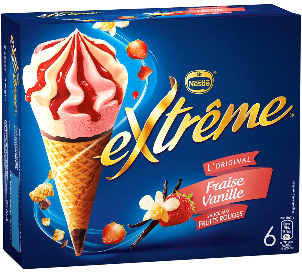 Extrême Strawberry Vanilla Cones with Red Fruit Sauce 6x71g