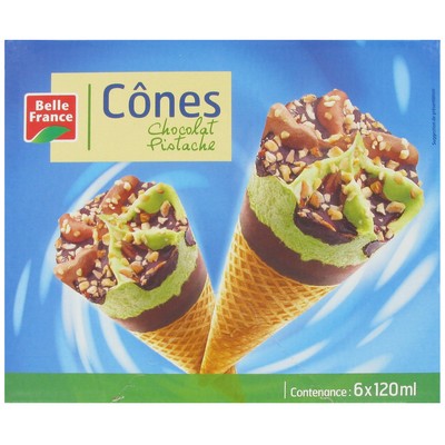 Chocolate Pistachio Cones Belle France Box of 6 x 120ml