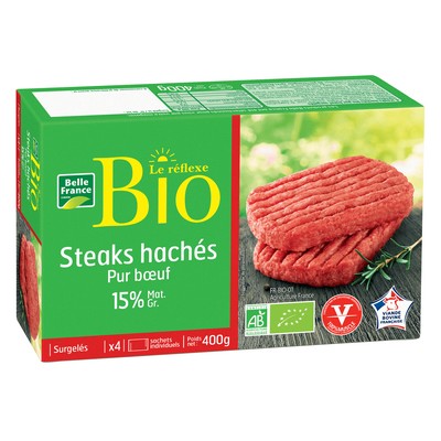 Organic Minced Beef Steak VBF 15% Fat x4 Belle France 400g Box
