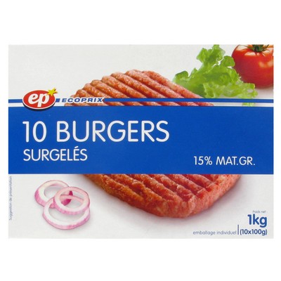 Burger 15% Fat x10 Patties 1kg Box
