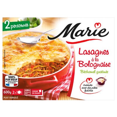 Lasagnes à la Bolognaise et sauce Béchamel cuisinées avec des pâtes fraîches MARIE 600G