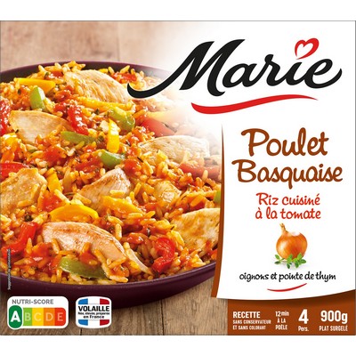 Poulet Basquaise Riz cuisiné à la tomate oignons et pointe de thym MARIE 900GR