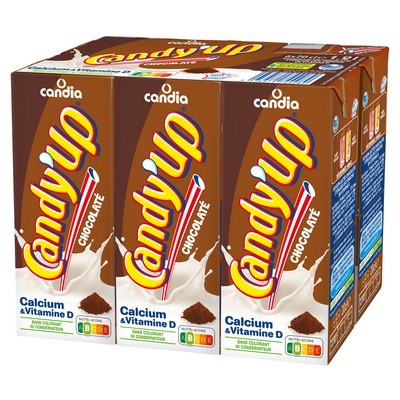 Boisson lactée goût chocolat stérilisée UHT, enrichie en vitamine D - Candy'Up - Candia - les 6 briques de 20cl
