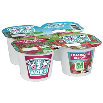 LES 2 VACHES ORGANIC RASPBERRY YOGURT 115G x4