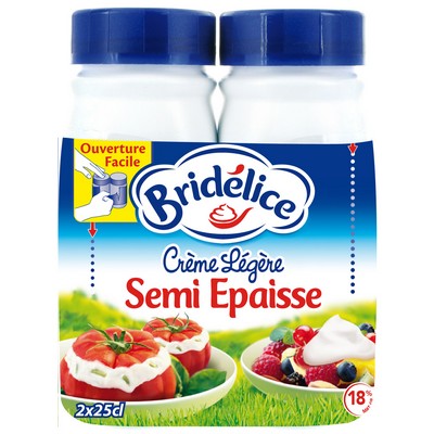 BRIDELICE Light UHT Cream Semi-Thick 18% Fat Bottle 2x25cl