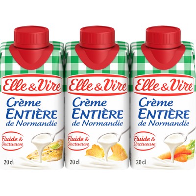ELLE & VIRE Whole Cream from Normandy Brick Pack of 3 x 20cl