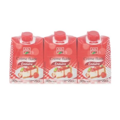 UHT Whole Liquid Cream 30% MG Belle France 3 x 20cl Cartons