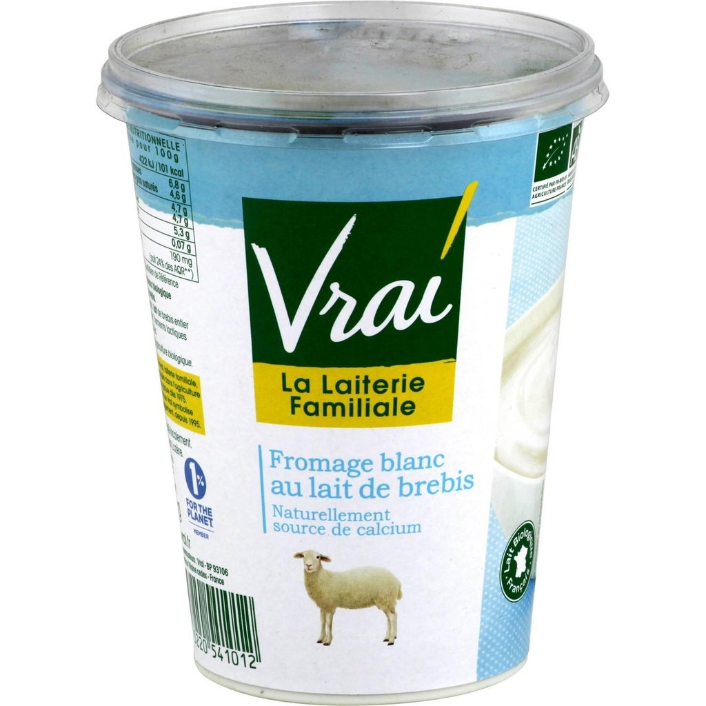 FROMAGE BLANC LAIT BREBIS BIO 400G VRAI