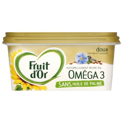 Fruit D'or Margarine Oméga 3 Sans Huile de Palme & 100% végétal Doux 450g