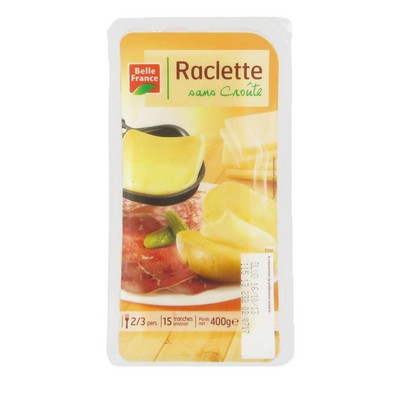 Sliced Raclette Cheese Without Rind Belle France Tray 400g
