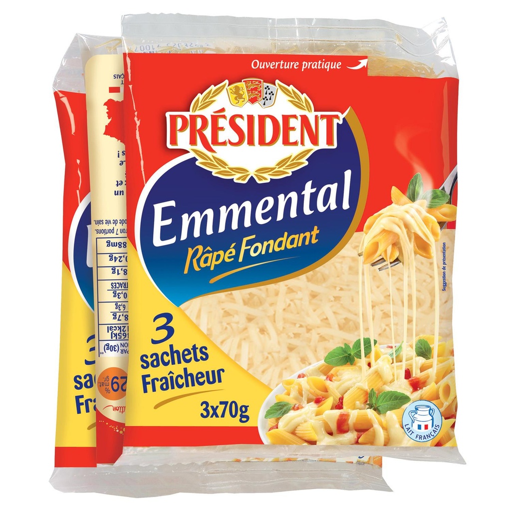 PRESIDENT Grated Emmental Fondant 3x70g