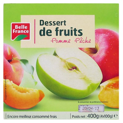 Apple Peach Fruit Dessert Belle France 4 x 100g