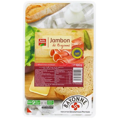 JAMBON DE BAYONNE X 4 TRANCHES IGP BF BARQ 100 G