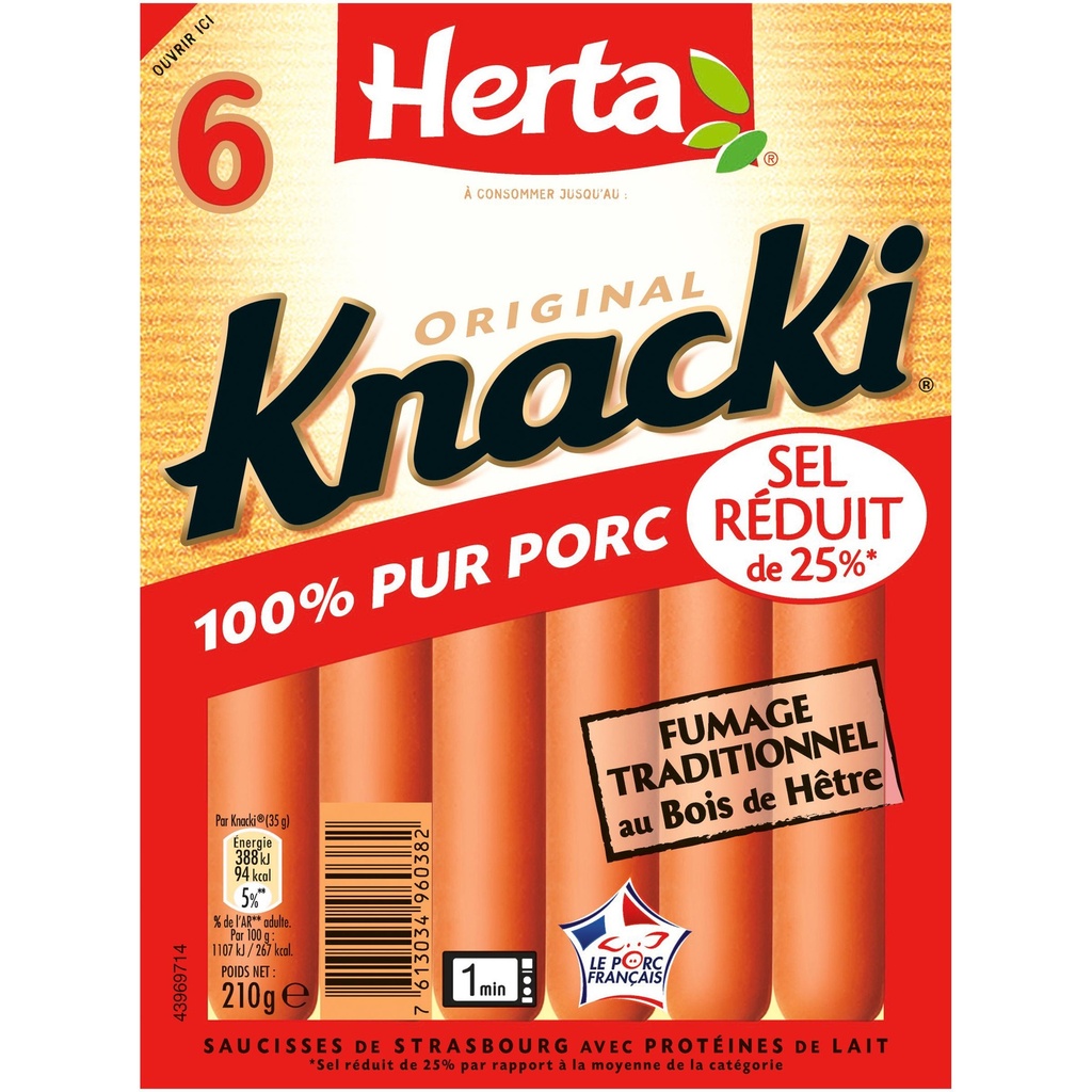 HERTA KNACKI 100% Pork Sausages No Added Nitrite x6 - 210g