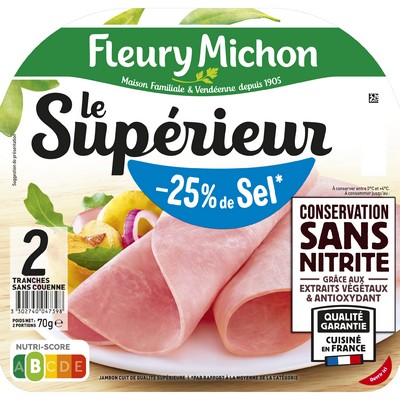 2 tr. Jambon LE SUPERIEUR, - 25 % de Sel Conservation Sans Nitrite