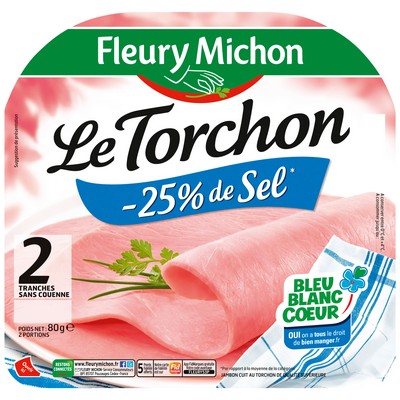 2 tr. Jambon LE TORCHON Cuisiné au bouillon, - 25 % de Sel