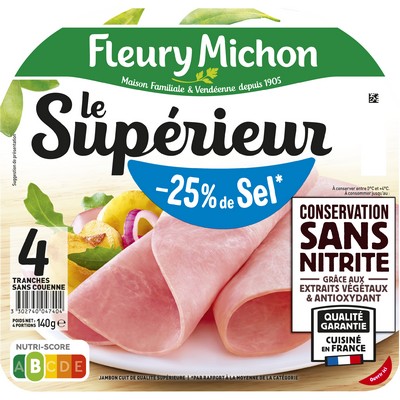 4 slices Le Supérieur Ham, -25% Salt Nitrite-Free Preservation
