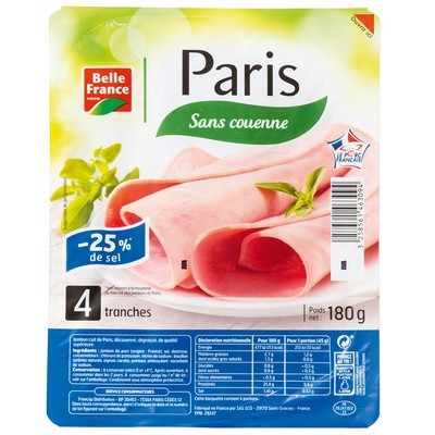 Paris Cooked Ham DD TSR x4 Slices BF Tray 180g