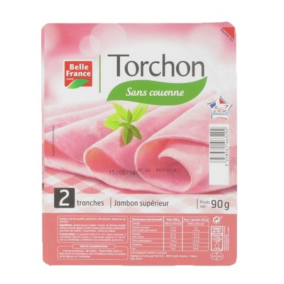Premium Cooked Ham Le Torchon x2 Slices Belle France 90g