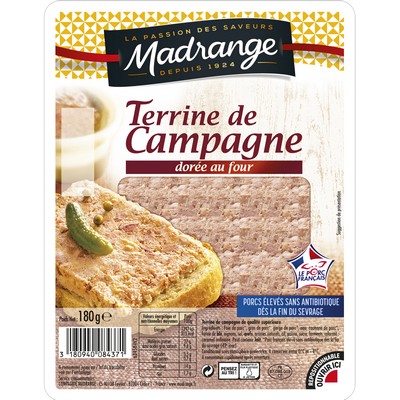 Terrine de campagne dorée au four VPF  180G MADRANGE