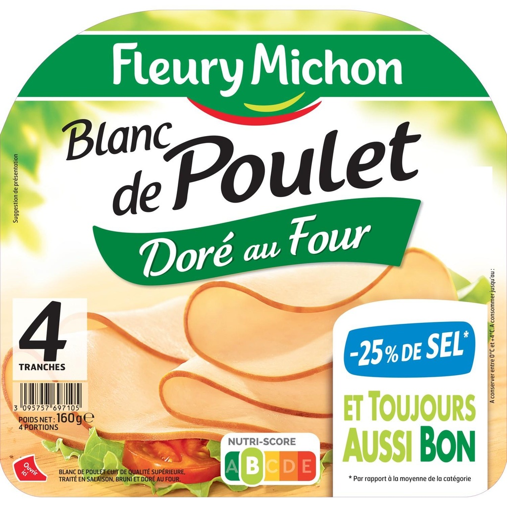 4 tr. Blanc de POULET, - 25 % de SEL