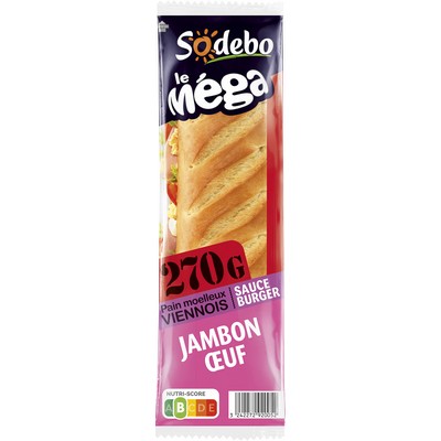 SODEBO MEGA BAGUETTE SANDWICH 270G HAM & EGG