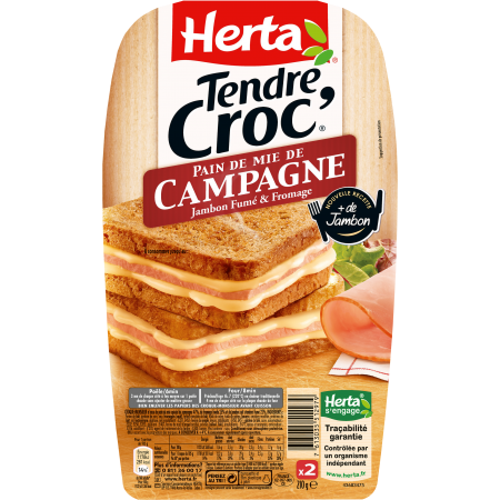 HERTA Croque-Monsieur Campagne Cs Sans Nitrite x2 200G