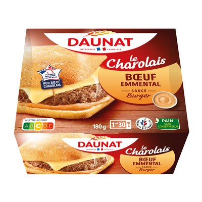 Le Charolais Burger Beef Emmental VBF Daunat 180g