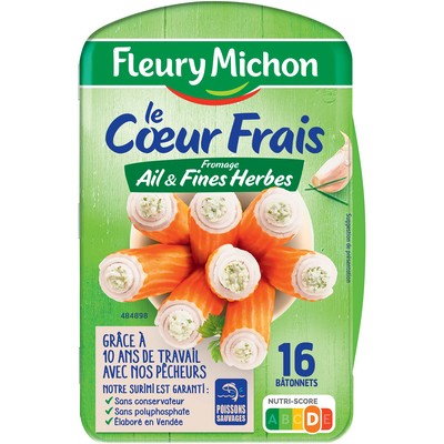 16 Bâtonnets Surimi Coeur Frais Fromage Ail et Fines Herbes