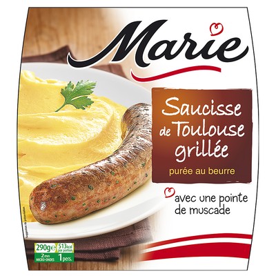 Grilled Toulouse Sausage, Mashed Potatoes with Crème Fraîche and Butter 290g MARIE