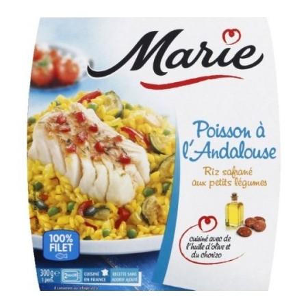 Poisson à l'Andalouse, Riz safrané aux petits légumes, Huile d'olive et chorizo 300g MARIE