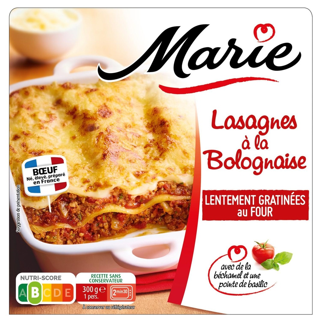 Lasagnes à la Bolognaise, cuisinées avec des pâtes fraîches 300g MARIE