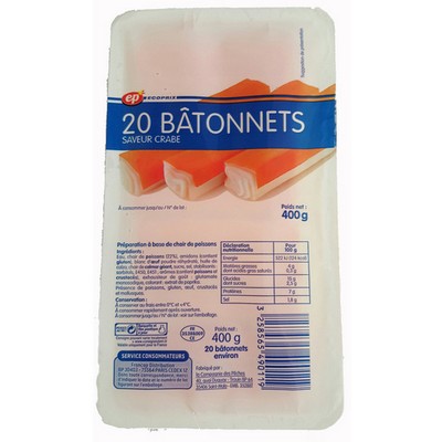 BATONNET SURIMI SAVEUR CRABE X 20 EP BARQ 400 G