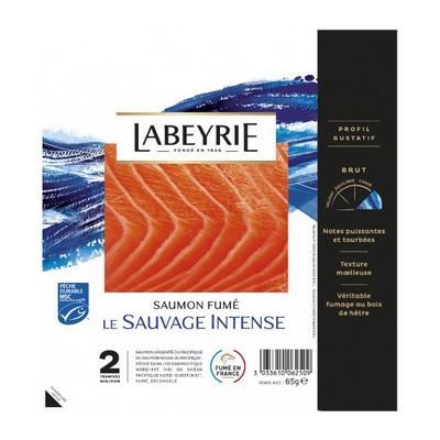 SAUMON SAUVAGE DU PACIFIQUE FUME AU BOIS DE HETRE 2 TRANCHES 65G