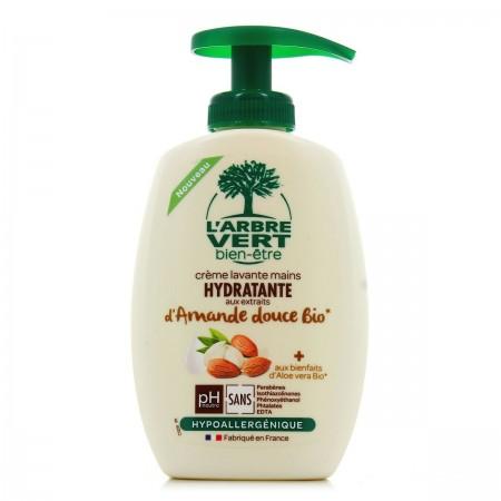 L'Arbre Vert Bien-être Crème Lavante Mains Parfum Amande douce - Action antibactérienne - Hypoallergénique et pH Neutre - 95% d'ingrédients d'origine naturelle - 300mL
