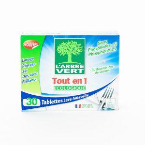 L'Arbre Vert All-in-1 Lemon Dishwasher Tablets - Ecolabel - 91% Natural Origin Ingredients - 32 Tablets